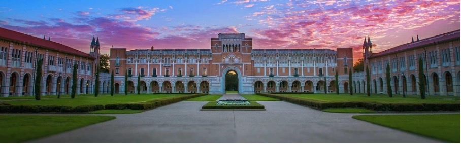 Lush green campus grounds of RICE University