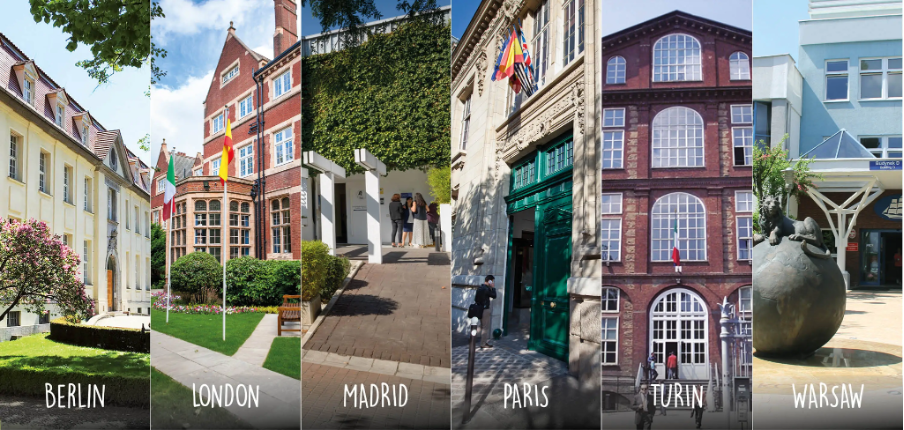 Collage of ESCP Business School campuses across Europe