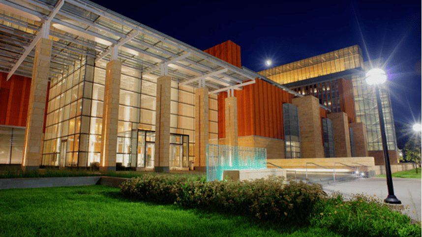 Night view of Ross School of Business building exterior